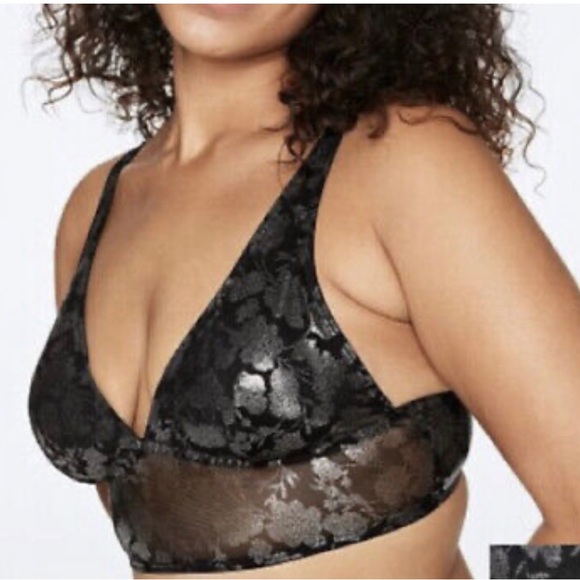 PINK Victoria's Secret Other - NWT Victoria’s Secret PINK Black/Silver Metallic Floral Plunge Bralette size M